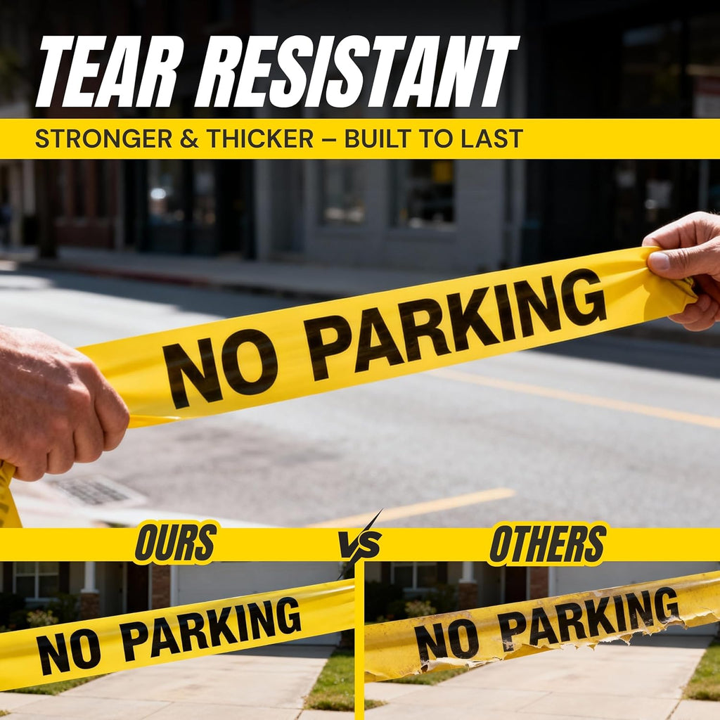 Caution No Parking Tape 12 Pack 3 inch X 1000 feet • Bright Yellow with a Bold Black Print for High Visibility • 3 in. Wide for Maximum Readability • Tear Resistant