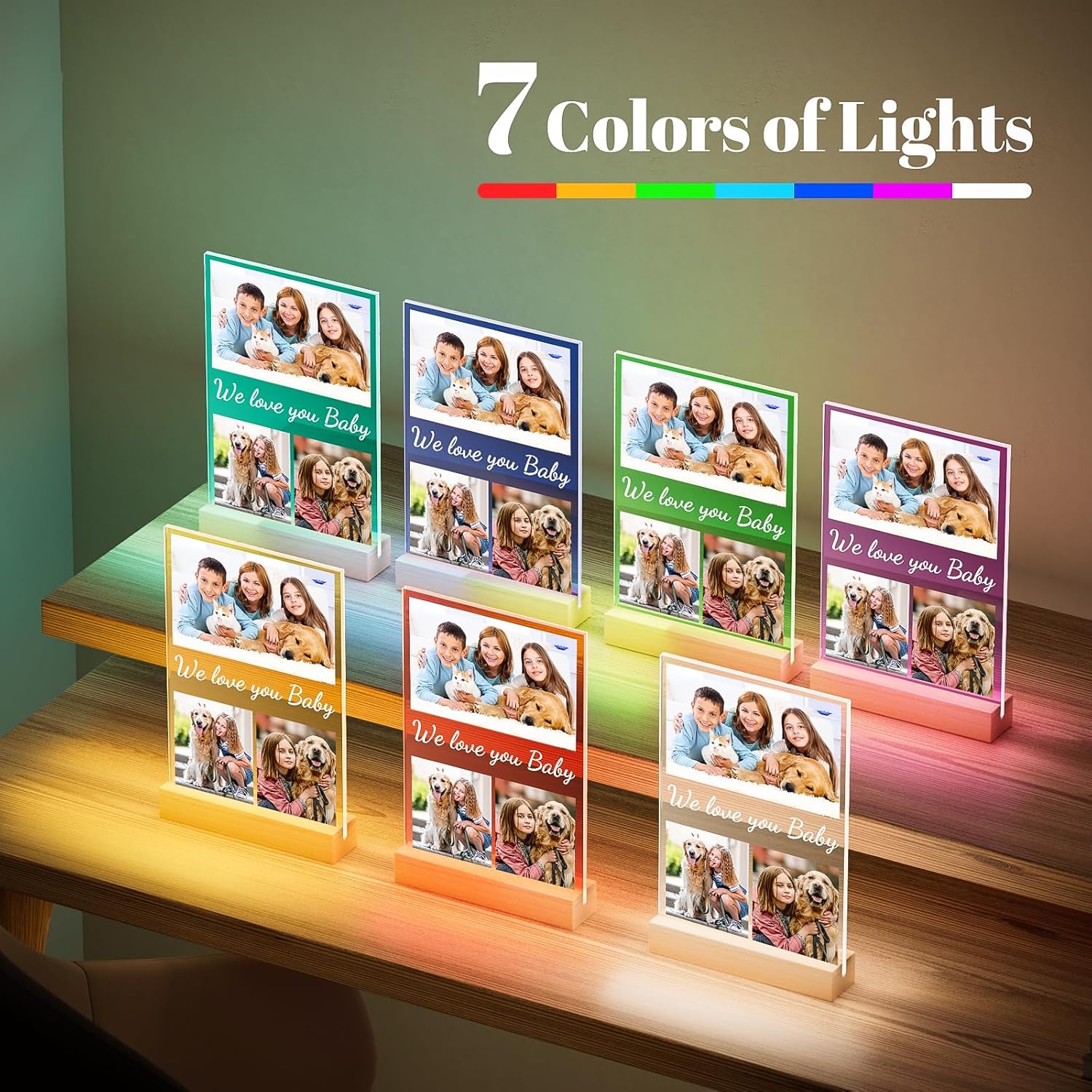 Custom Collage Picture Frames with Photo, Personalized Photo Frame with Night Light, Personalized Picture Frame, Customized Birthday Gifts for Baby Kids Girls Boys Pet Friends Family