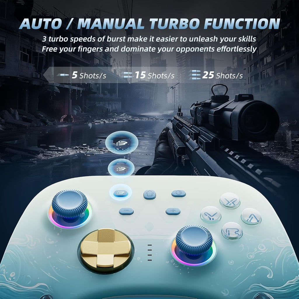 Mytrix Wireless Switch Pro Controllers with Charging Dock, Bluetooth Controller for Nintendo Switch/Lite/OLED with Hall Effect Joysticks & Trigger, Compatible with PC/iOS/Android/Steam (Aqua Blue)
