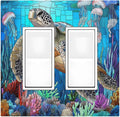 Decorative Outlet Covers Nautical Sea Turtle Coral Jellyfish 2 Gang Double Gfci Rocker Electrical Wall Panels Light Switch Cover Plate For Kids Room Nursery Decor