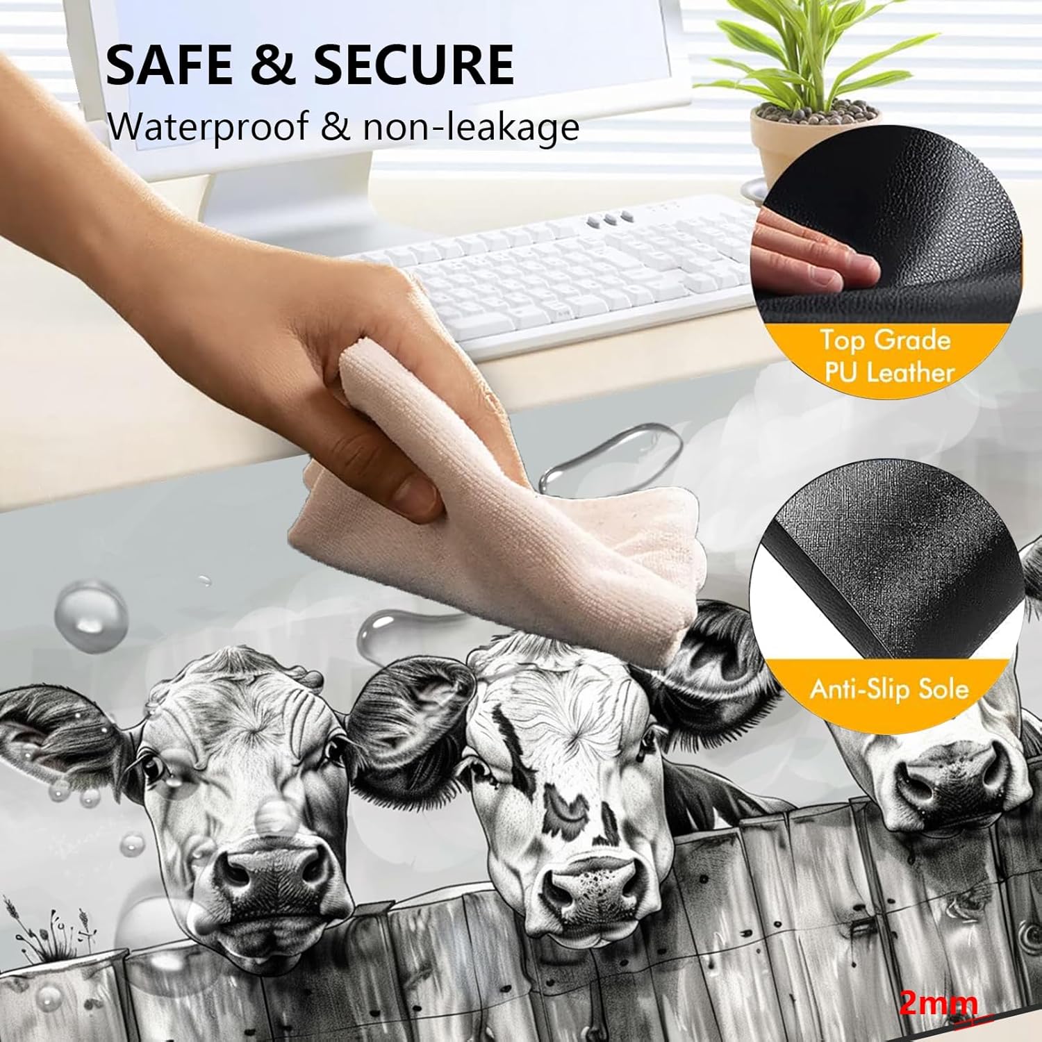 Heated Mouse Pad with 3 Levels Heated & 3 Hours Auto Shut-Off Mouse Pad for Warming Hands in Office Home, 23.6" x 14.2"Large Safe Desk Mat Hand Warmer，Three Lovely Cows