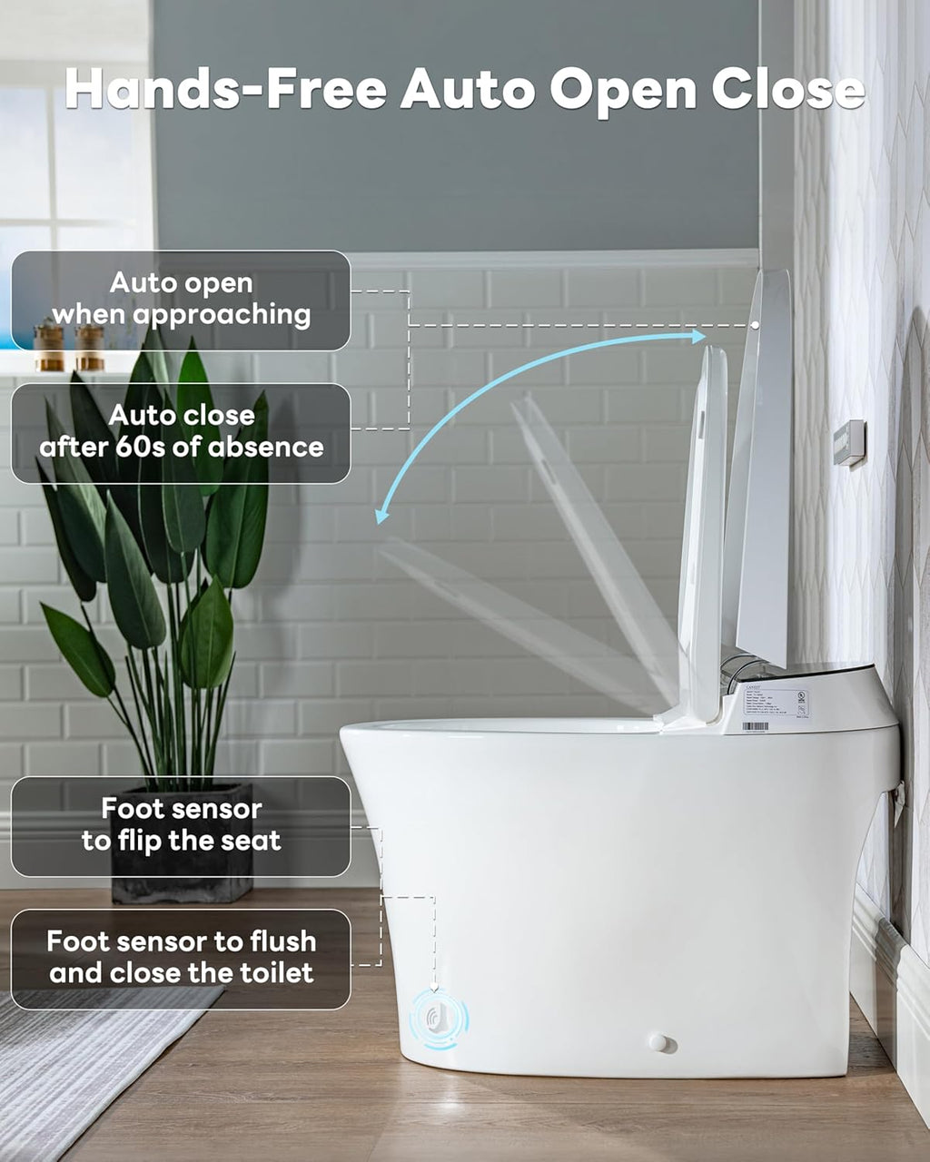 CANEST Smart Toilet, Toilet With Bidet Auto Flush, Auto Open and Close, Foot Sensor Operation, Warm Water, Heated Seat, Temperature Display, Night Light (TC-200GE)
