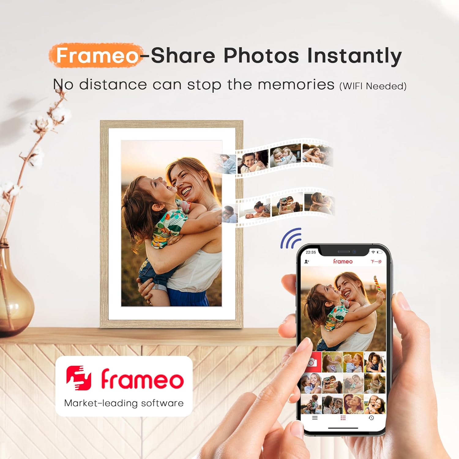 Frameo Digital Picture Frame, 10.1 InchDigital Photo Frame WiFi, Electric Frame 1280 * 800IPS Touch Screen, Auto-Rotate, Share Videos Pictures Slideshow, 32GB Memory, Gifts for Women, Oyster White