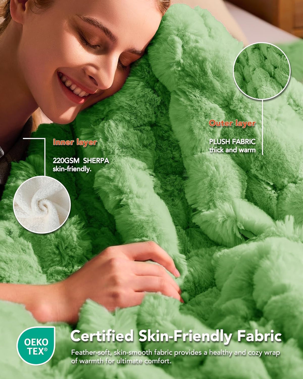 Homemate Heated Blanket Electric Throw - 50"x60" Heating Blanket Throw 1/2/4/6/8 Hours Auto-Off 10 Heat Levels Over-Heat Protection Luxury 800 GSM Faux Fur 200 GSM Sherpa ETL Certification