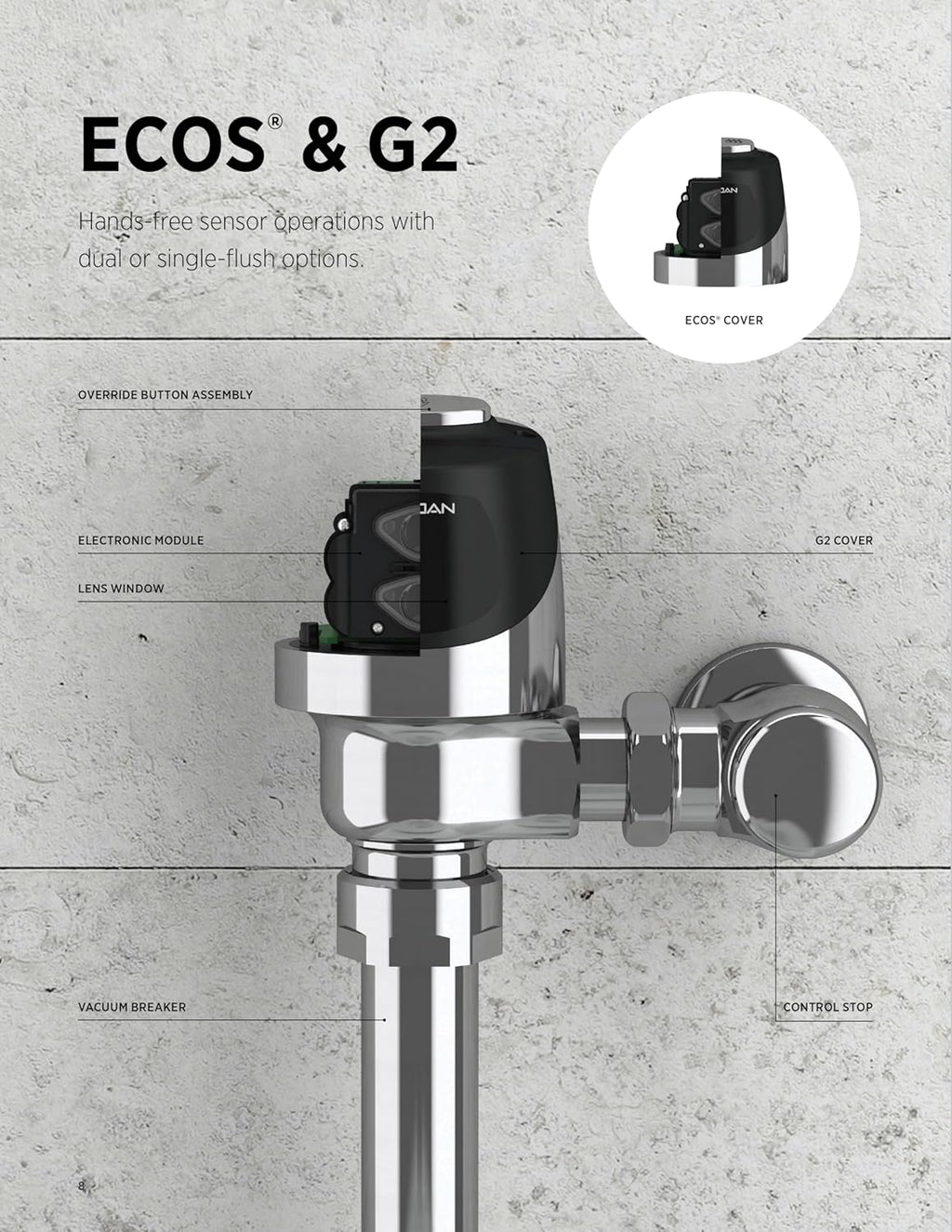 Sloan EBV-138-A Single Flush Water Closet Cover, Ring and Sensor Assembly, 1.28 GPF and 1.6 GPF - For use with Sloan G2 & ECOS Sensor Water Closet Flushometers, Original OEM Parts, 0325160