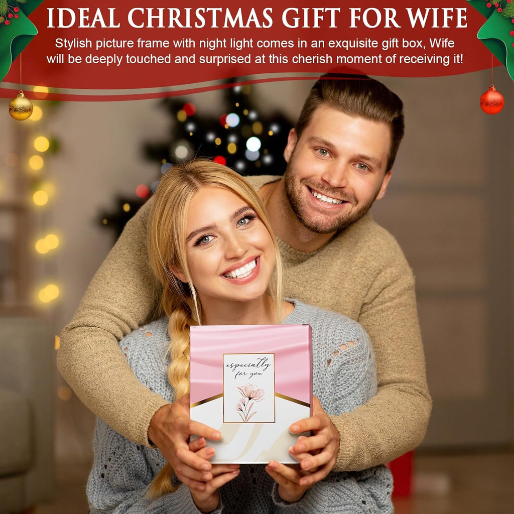 Christmas Gifts for Wife from Husband - Wife Gifts Picture Frame 5x7 with Night Light, Wedding Anniversary Birthday Gift for Women Wifey Ideas Valentines Day I Love You Gift for Her Romantic to Wifey