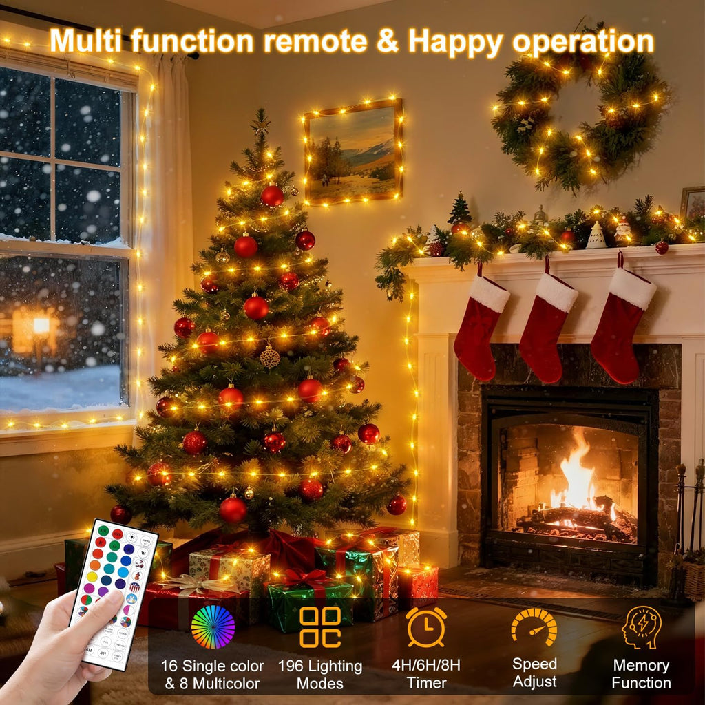 OMIKA 80ft Fairy Lights Plug in with Remote, 24 Colors 196 Modes Color Changing String Lights Dimmable, 240 LED Twinkle Lights with Timer for Outdoor Party Bedroom Indoor Christmas Halloween Decor