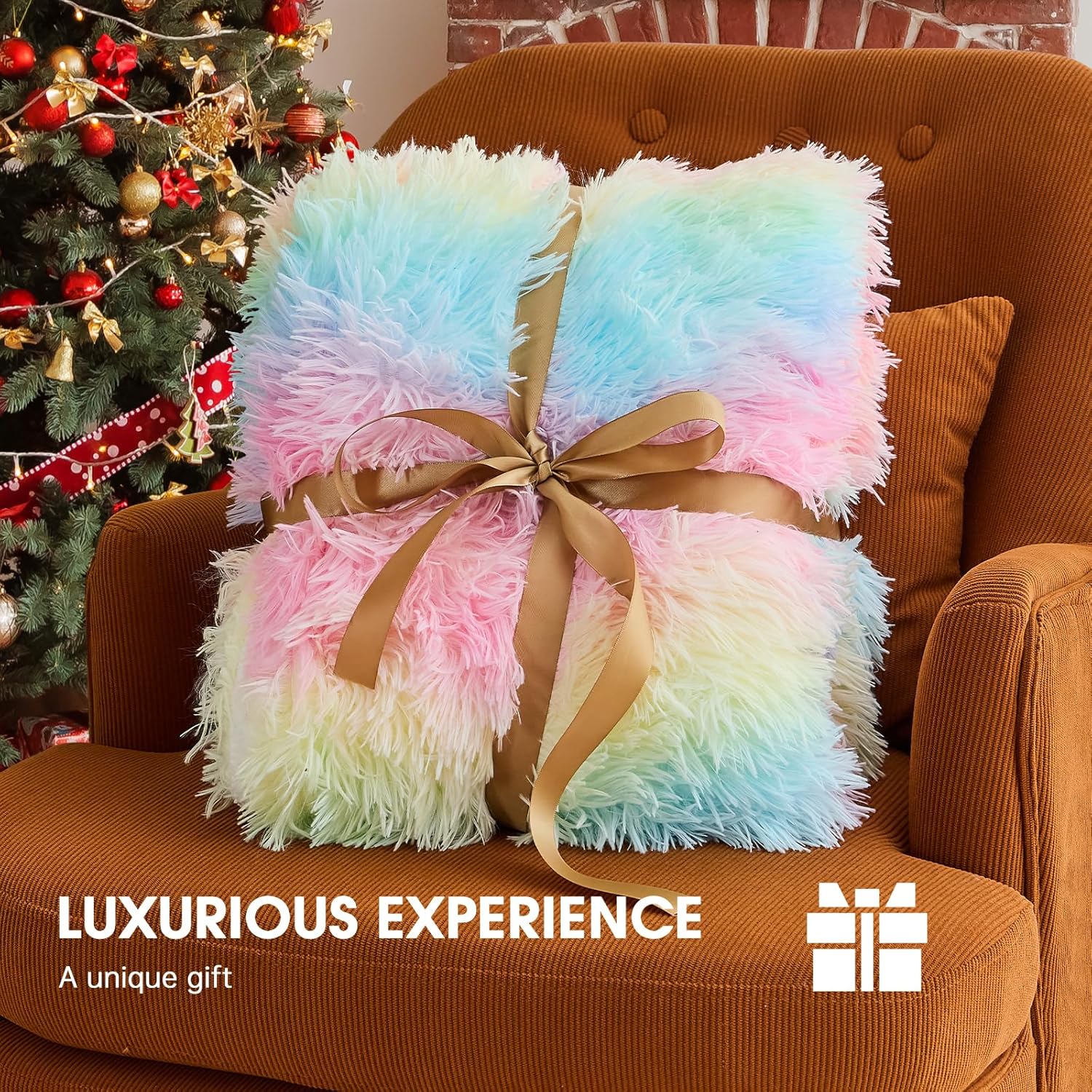 Heated Electric Blanket Queen,Warm Winter Birthday Gifts for Women Her Grandma–Faux Fur with Soft Sherpa,10 Heat Settings,5 Time Settings with Fast Heating, 84x90, Rainbow