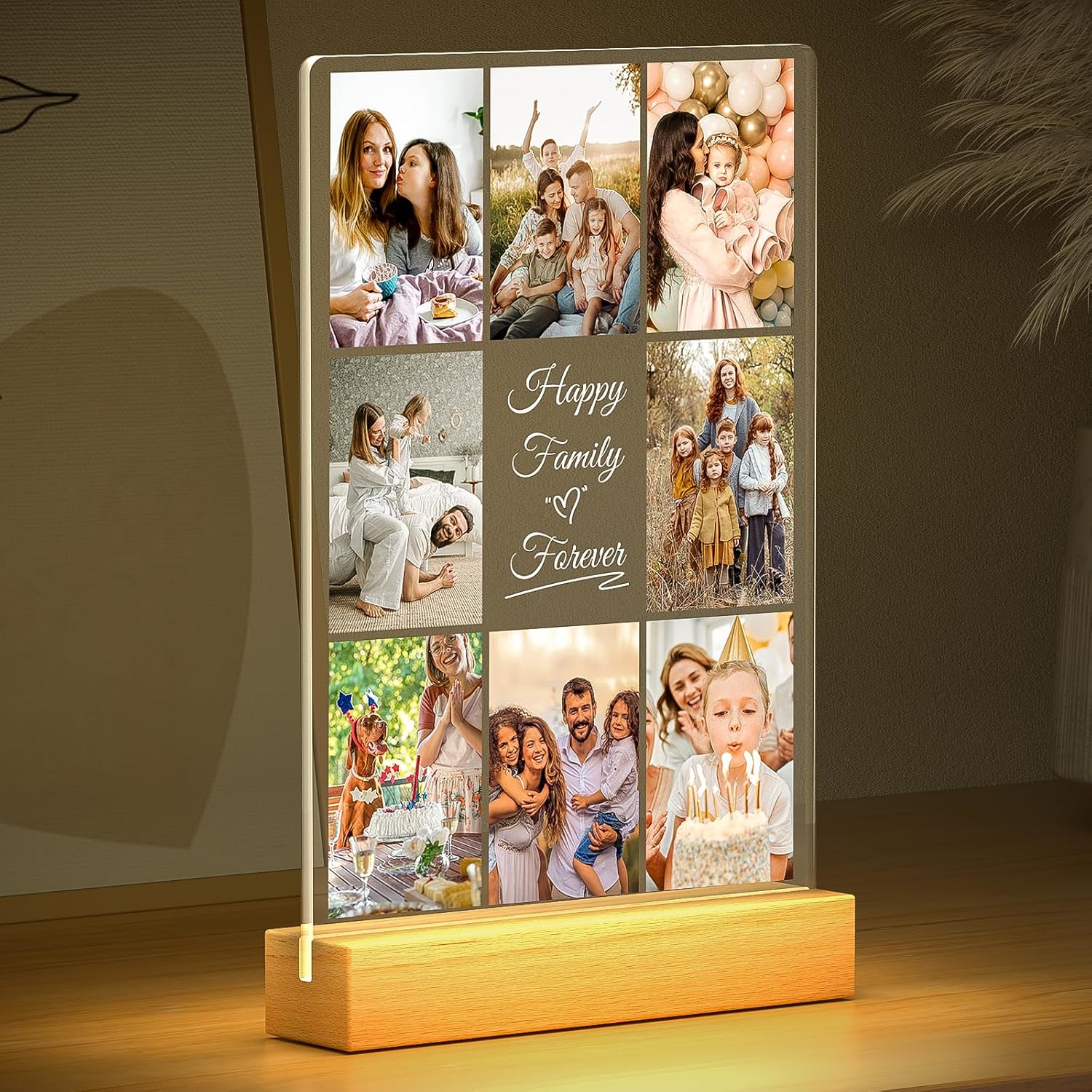 Personalized Collage Picture Frames with Photos, Custom Photo Frame with Night Light, Customized Picture Frame, Personalized Birthday Gifts for Women Men Mom Dad Kids Baby Family Friends