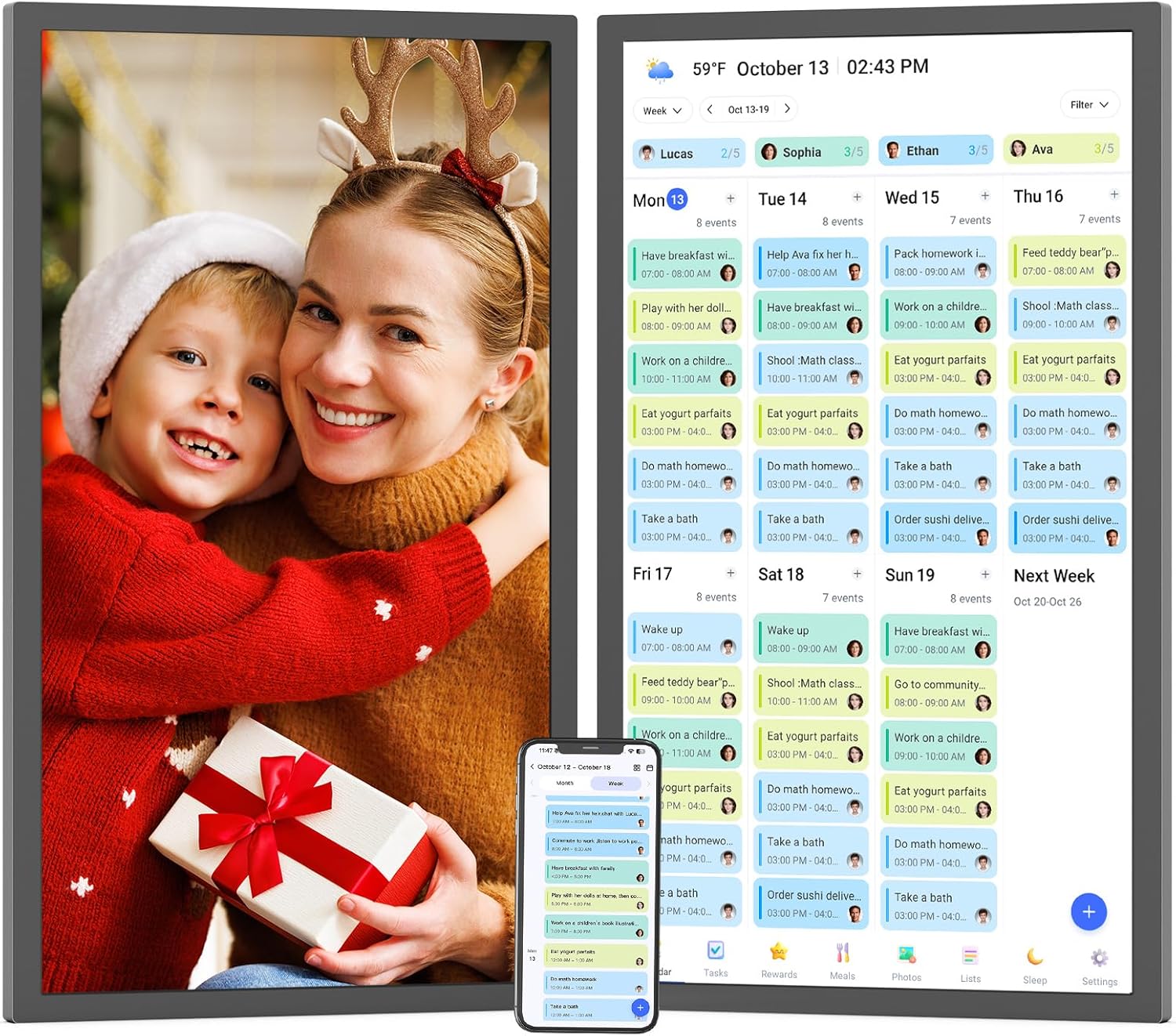 Smart Digital Picture Frame Calendar-for-Family-Planner - Nethgrow 24" Touchscreen Interactive Display Electronic Calendar for Family to Do List, Auto-Sync Google iCloud Outlook, Wall Mountable