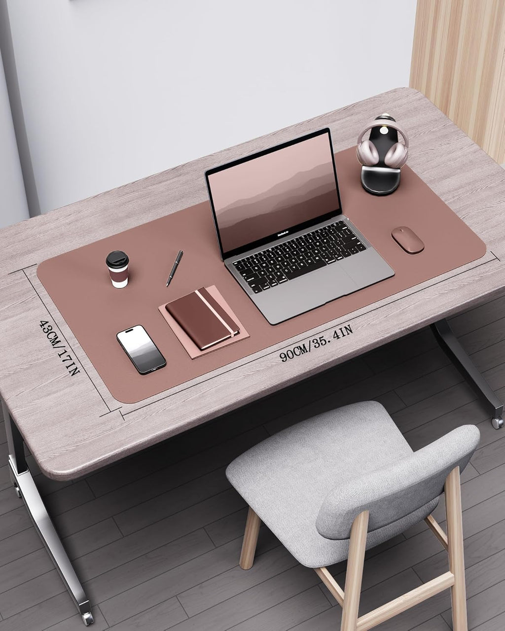 YSAGi Double-Sided Desk Pad, 35.4"x17" Leather Desk Mat, Eco Cork Desk Pad Protector,Large Mouse Pad,Waterproof Desk Blotter for Office/Home (Pale Mauve/Cork)