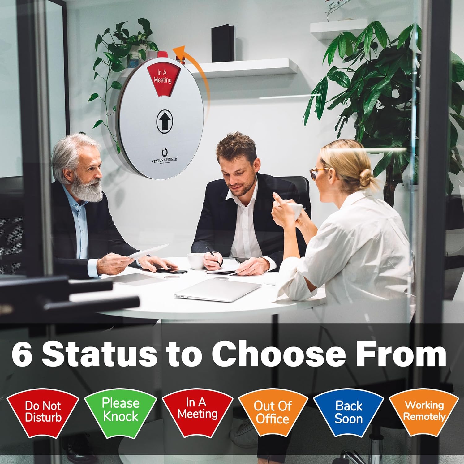 Do Not Disturb, In A Meeting, Working Remotely, Out Of Office, Please Knock, Back Soon Status Spinner Privacy Signs for Home Use