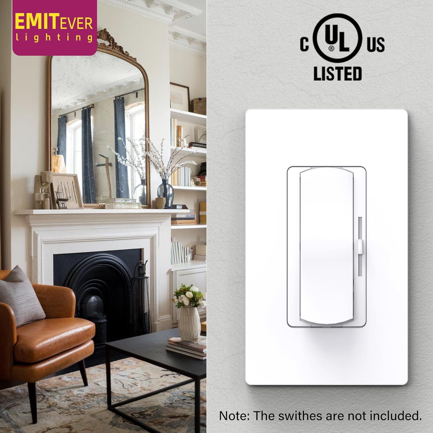 EMITEVER 1-Gang Screwless Decorator Wall Plate Cover for Receptacle Outlet & Light Switch, Standard Size 4.53"H x 2.75"W, Unbreakable Thermoplastic Faceplate, UL Listed, Matte White 1-Pack