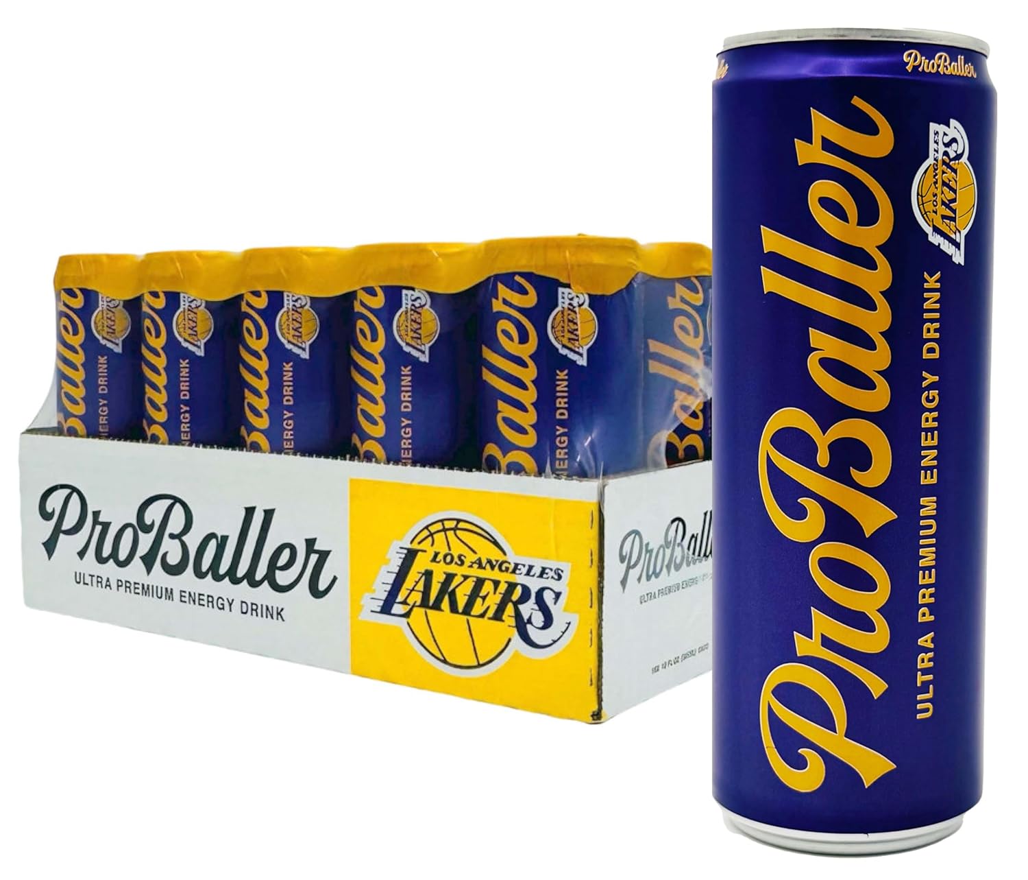 ProBaller Ultra Premium Energy Drink - Natural Clean NSF Certified Sport Drink with Amino Acids, Taurine, Biotin, Organic Agave, Vitamin B 12 Methylcobalamin, & Electrolytes - 15 Pack - Lakers Edition
