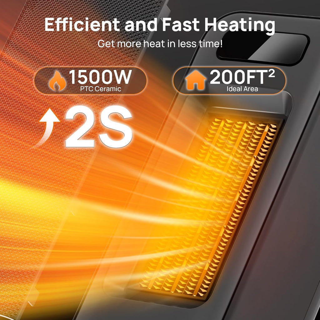 Space Heaters for Indoor Use, Smart Portable Electric Heater with Thermostat, WiFi and Voice Control, 12H Timer, 4 Modes, 36dB 1500W PTC Ceramic Safety Heat for Office Bedroom Home 1Pack Grey