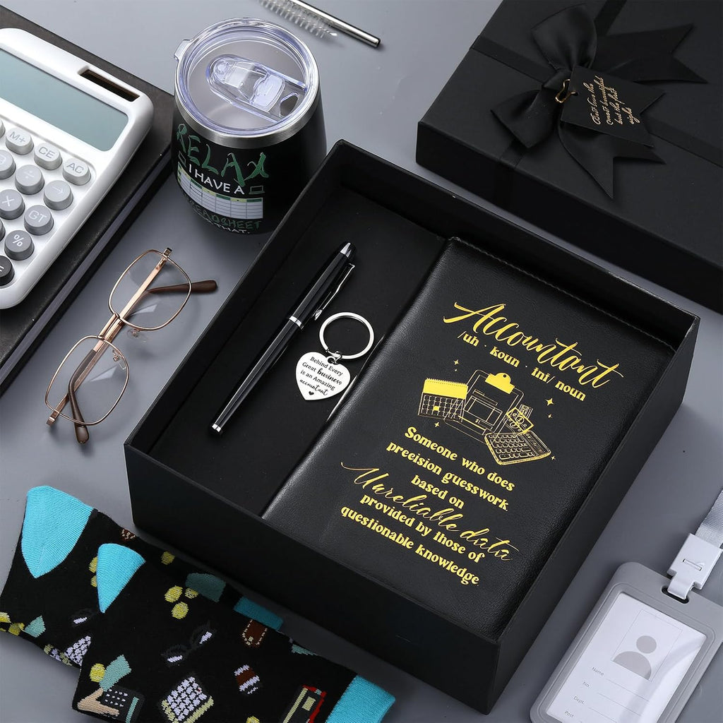 6 Pcs Accountant Appreciation Gifts for Men Accountant Thank You Gifts 12 oz Stainless Steel Cup Socks Keychain Pen Notebook Box for Accounting Coworkers CPA Auditors Finance Professionals