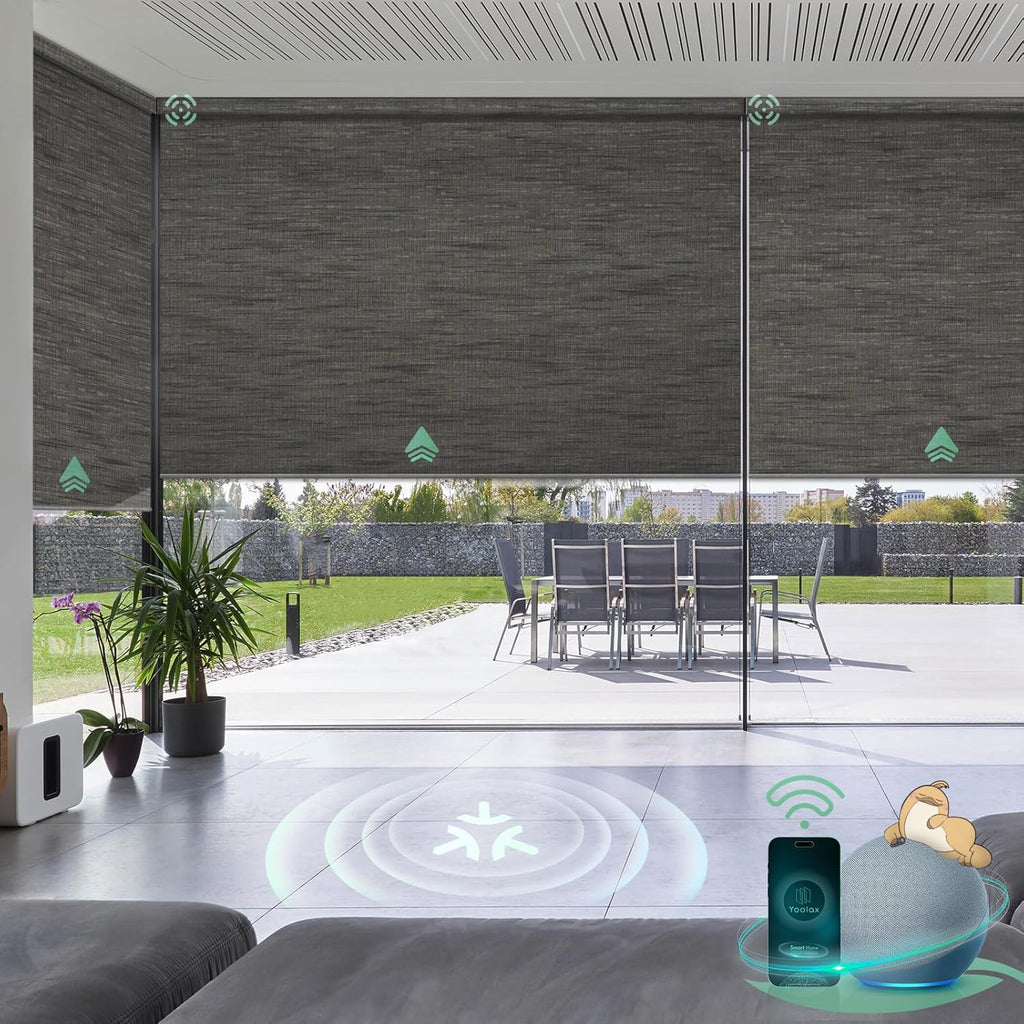 Yoolax Smart Blinds, Motorized Matter Roller Shades Blackout Automatic Blinds for Windows Motorized Shades Compatible with Alexa, Google Home, Homekit(Blackout Black Brown)