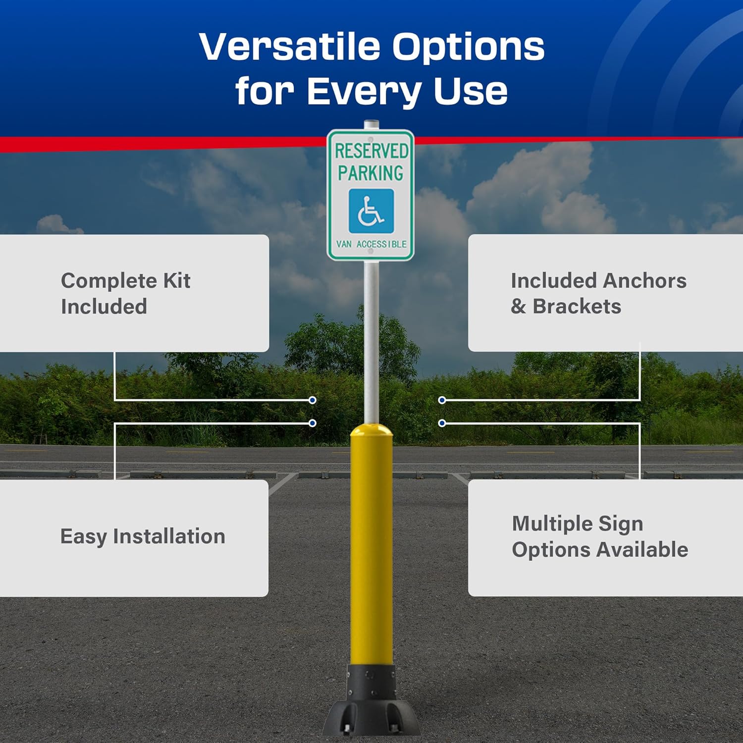 Impact Recovery - SlowStop Rebounding Bollard Sign Post - Handicap Parking Sign - Bollard Post - Made in the USA - 78” Van Accessible Signage