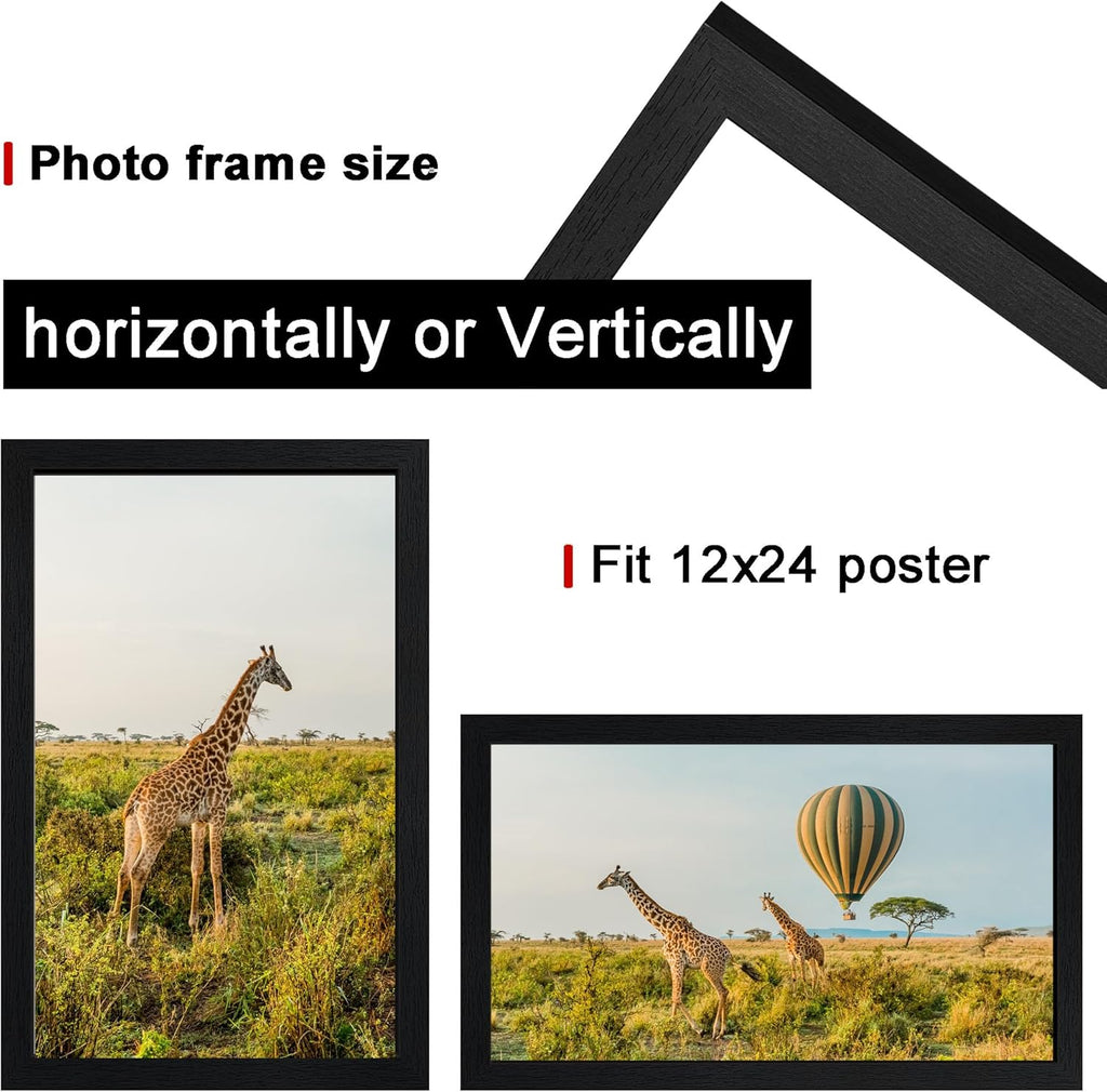 12x24 Picture Frame Set of 3,Wooden Frame 12x24 Wall Gallery Poster Photo frame Black with Durable Shatter Resistant Plexiglass for Wall Mounting 12 by 24 Photos Posters frame -wedding best gift