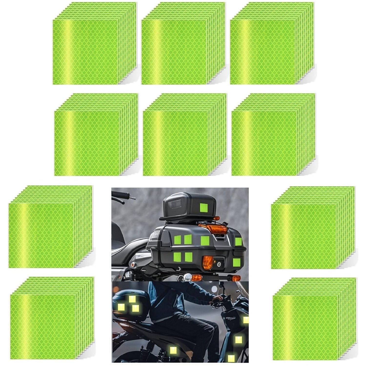 Non Fading Fluorescent Yellow Reflective Stickers 4 inch X 4 inch, Outdoor Waterproof High Visibility Safety Adhesive Reflector (100 Pcs)