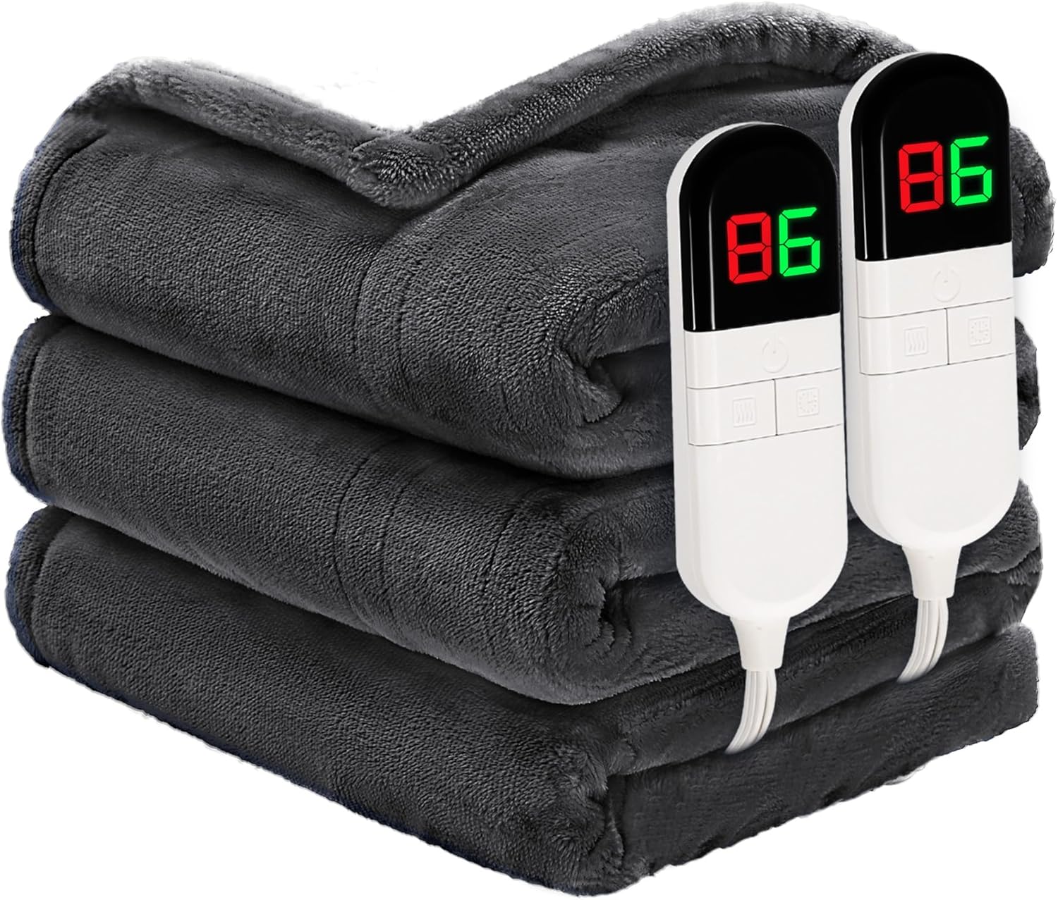 Heated Blanket King 90"×100" - Premium Cosy Soft Electric Blanket with 6 Heating Levels,Dual Control Fast Heating Flannel Sherpa Blanket for Bed & Couch,Auto Shut Off/Machine Washable (Grey)