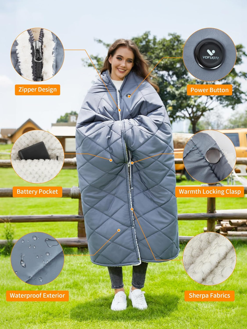 Heated Blanket Battery Operated,12V Heated Shawl Throw Blanket,Cordless heating pad with 15000 battery,Wearable Heated Blanket,Sherpa Lining,3 Heating Set for Car,Camping,Backpacking,Hiking,Travel