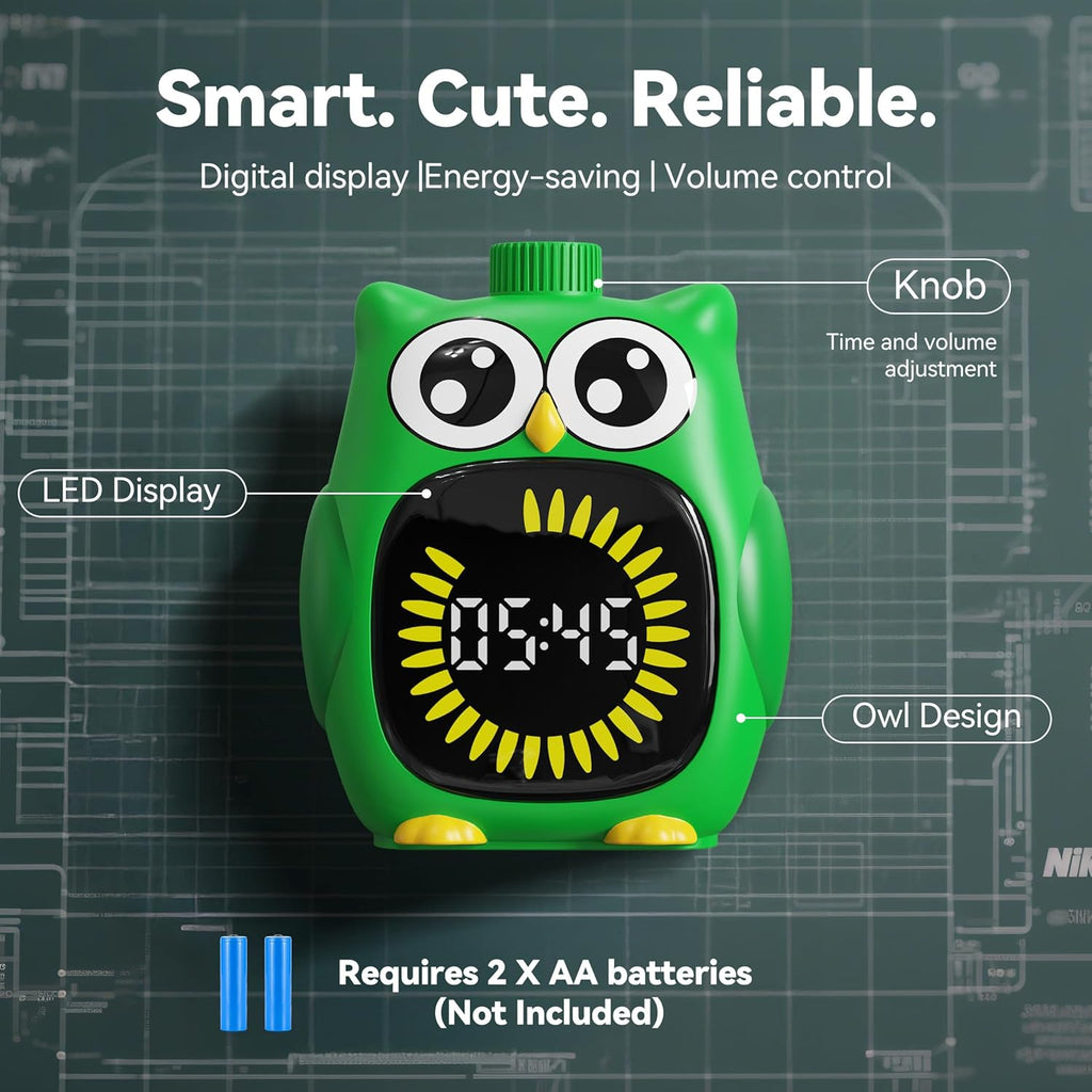 Doli Yearning Visual Timer for Kids, 99 Minute Cute Owl Digital Countdown Timer for Home School Classroom Supplies Study, Silent Time Management Tool (Green)