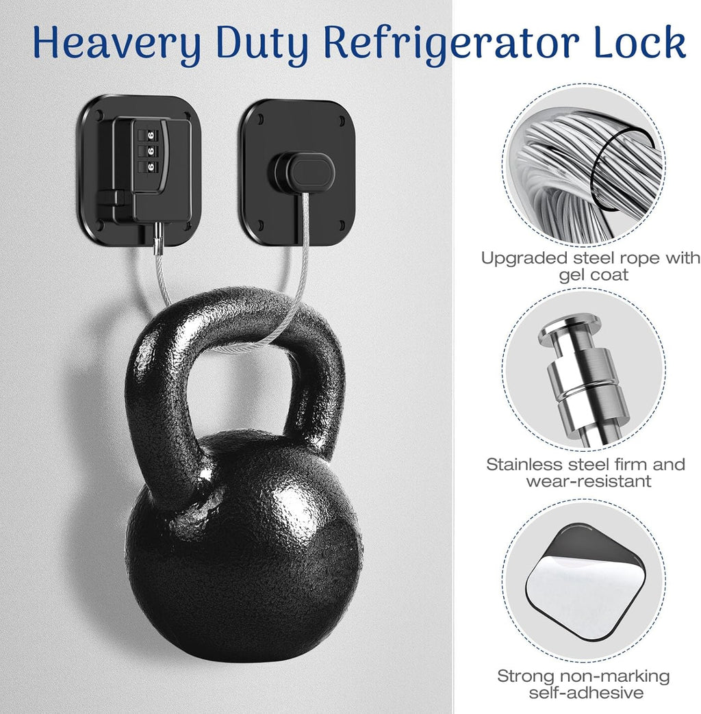 Fridge Refrigerator Lock with Combination, Heavy Duty Lock for Cabinet, Drawers, Closet, Safety Easy Install No Keys Needed (Black-4Pack)