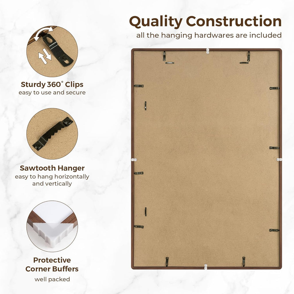 27x40 Picture Frame, 27 x 40 Poster Frame - Solid Oak Wood, 27 by 40 Frame with Tempered Glass, Rustic Wooden 27"x40" Frame with Mat for 24"x36", Minimalist 27x40 Frames for Wall, Walnut Color, 1 Pack