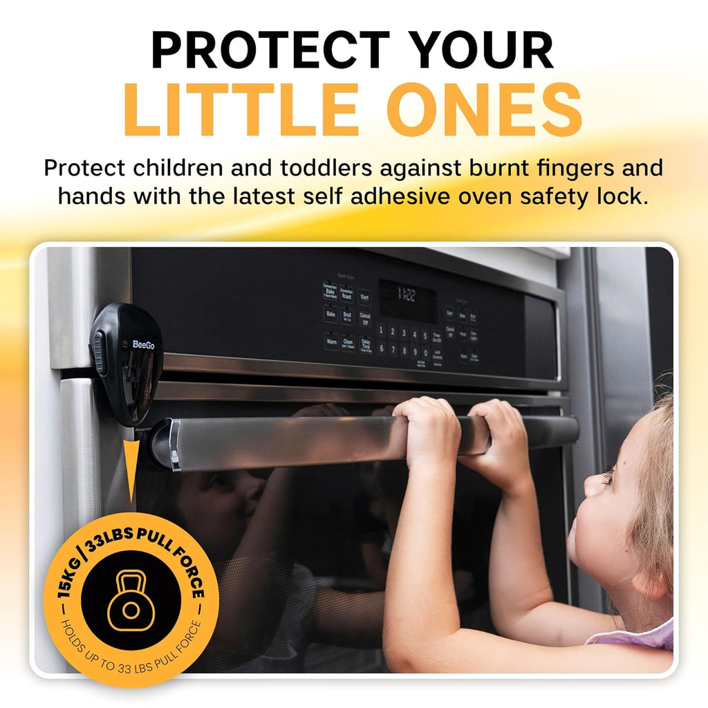 Oven Lock Child Safety – Award Winning Self-Adhesive Baby Proofing Oven Door Latch, Easy Install Heat-Resistant Safety Lock by BeeGo (Black)