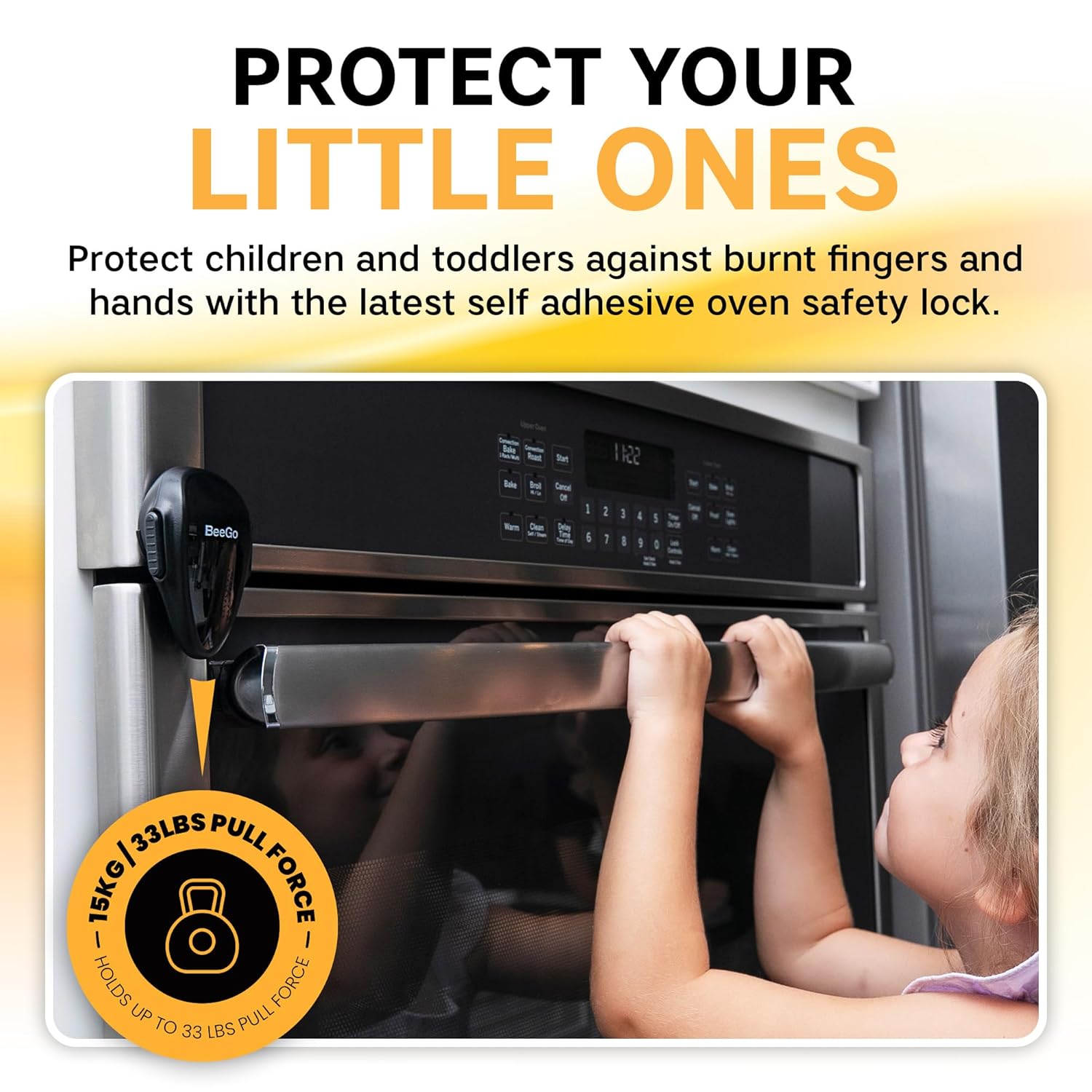 Oven Lock Child Safety – Award Winning Self-Adhesive Baby Proofing Oven Door Latch, Easy Install Heat-Resistant Safety Lock by BeeGo (Black)