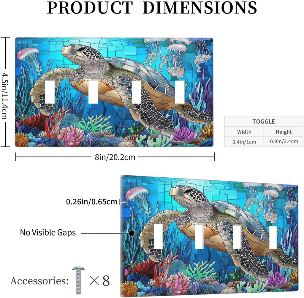 Light Switch Covers Nautical Sea Turtle Coral Jellyfish Quad Toggle Electrical Faceplate 4 Gang Wall Plate Decorative Switch Plates For Kids Room Nursery Decor