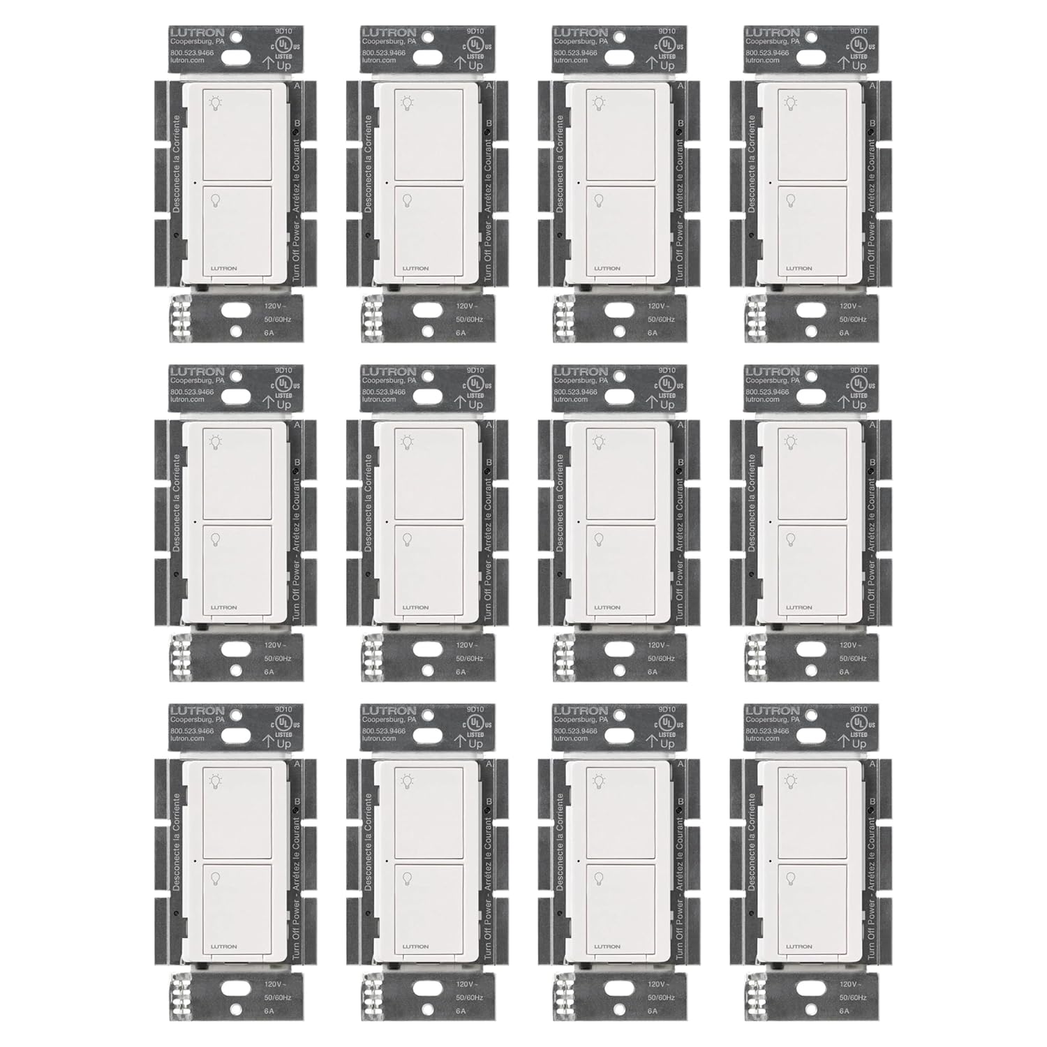 Lutron Caseta Original Smart Light Switch (Lutron Smart Hub Required), for Home, LED Lights, and Fans, 6 Amp, Single-Pole/3-Way, Neutral Required, PD-6ANS-WH-12-Pack, White, 12 Pack