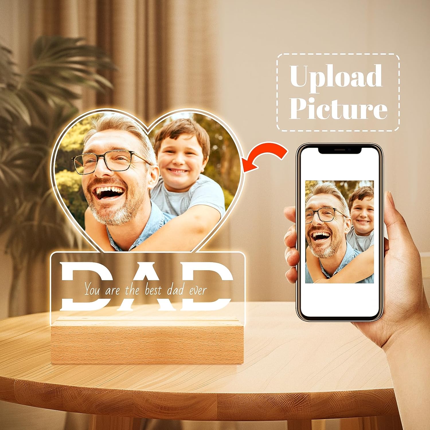 Personalized Gifts for Dad from Daughter Son, Personalized Picture Frame with Photo, Custom Photo Frame with Night Light, Customized Dad Birthday Gifts