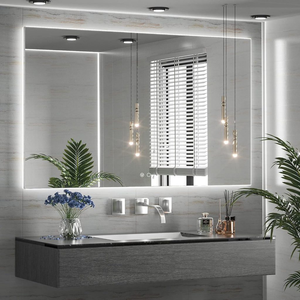TETOTE 60 x 40 LED Backlit Bathroom Mirror with Light,3 Color White/Warm/Natural,Anti-Fog Lighted Mirror,Dimmable,Vanity Mirror,Wall Mounted