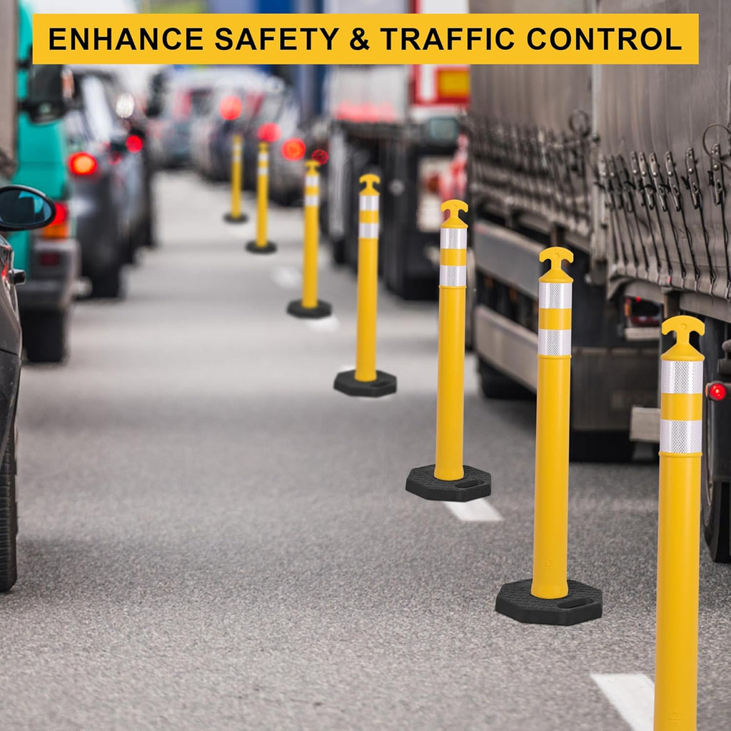OrangeStar 9-Pack 42" Traffic Delineator Post Cones with Heavy Duty Rubber Base, Yellow Safety Cones for Road, Parking Lot, Warehouse, Construction Zone Safety