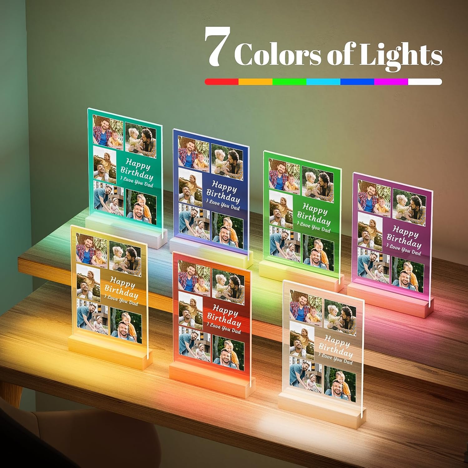 Personalized Birthday Gifts for Dad from Daughter Son, Custom Picture Frames with Night Light, Customized Photo Frame with Photos, Personalized Gifts for Dad, Baby, Kids, Family