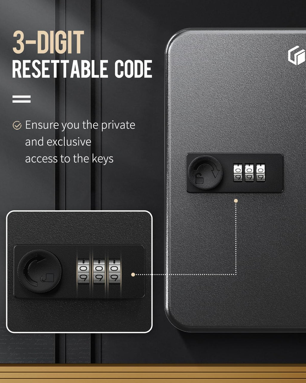 Uniclife 20 Position Key Cabinet with Combination Lock Resettable Black Digital Security Storage Box Steel Key Organizer with Colorful Key Tag Labels Stickers and Hooks