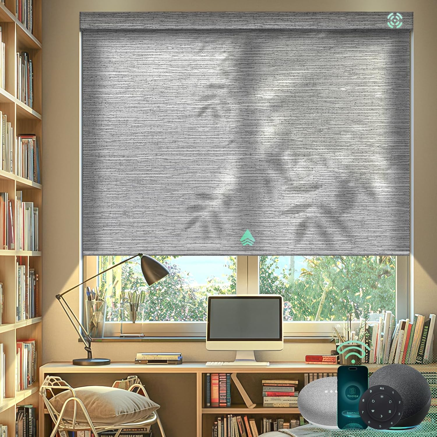 Yoolax Motorized Blinds with Remote, Light Filtering Smart Blinds Work with Alexa Google Home, Automatic Roller Shades for Indoor Windows Living Room, Custom Size (Foggy Grey)