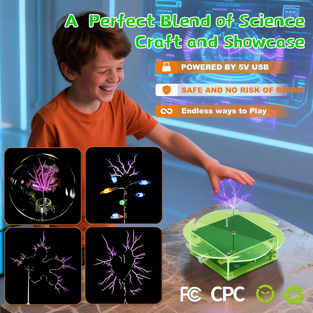 eUda+ STEM Tesla Lightning Kit – Easy DIY Electronic Science Kit – Perfect Christmas STEM Gift for Kids – Fun Hands-On Learning & Building Toy (Soldering Version, Rectangular-Fluorescent Green)