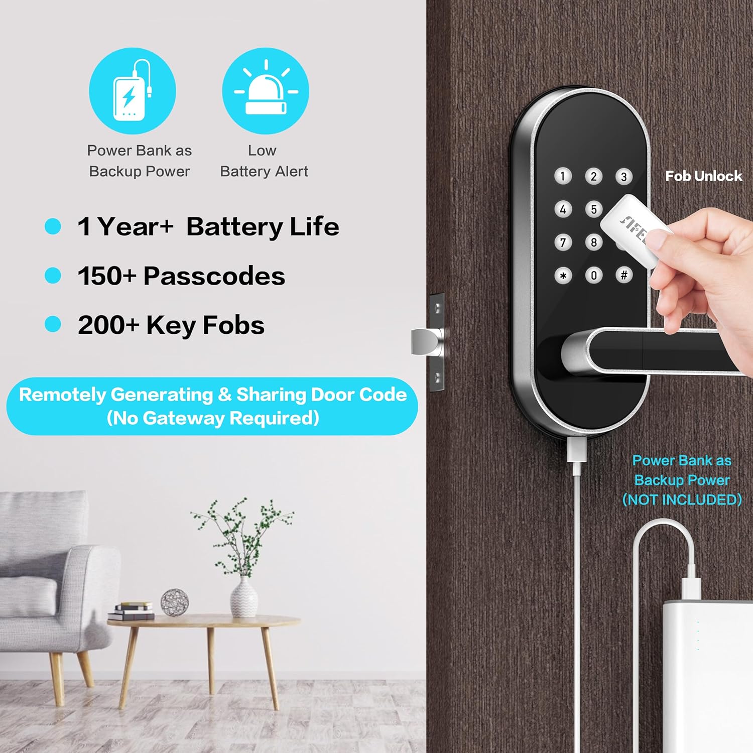 Keyless Entry Keypad Smart Door Lock with Handle & Knob – Digital Deadbolt for Front, Bedroom, Office & Interior Doors, App Control for Airbnb, Guests & Kids, Easy DIY Install (No Fingerprint)
