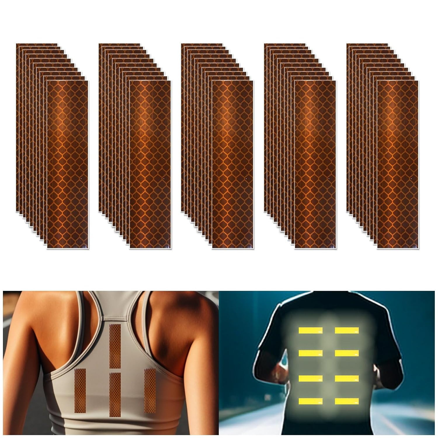Non Fading Brown Reflective Stickers 1 inch X 4 inch, Outdoor Waterproof High Visibility Warning Safety Adhesive Reflector Tape (50 Pcs)