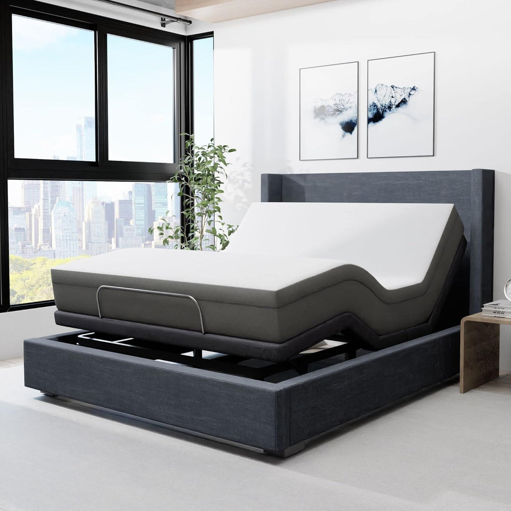 Blissful Nights e4 King Adjustable Bed Base Frame with 10" Medium Firm Gel Infused Memory Foam Mattress