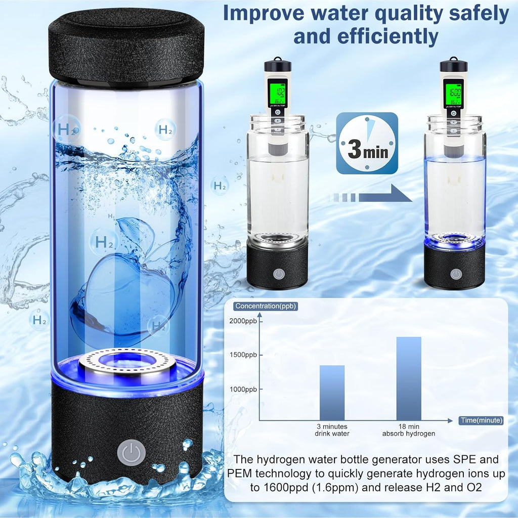 2025 New Hydrogen Water Generator Bottles, Portable Hydrogenated Water Bottle with SPE PEM Technology, 420ml Hydrogen Water Bottle Generator, Rechargeable Ionizer Machine for Home, Office, and Travel