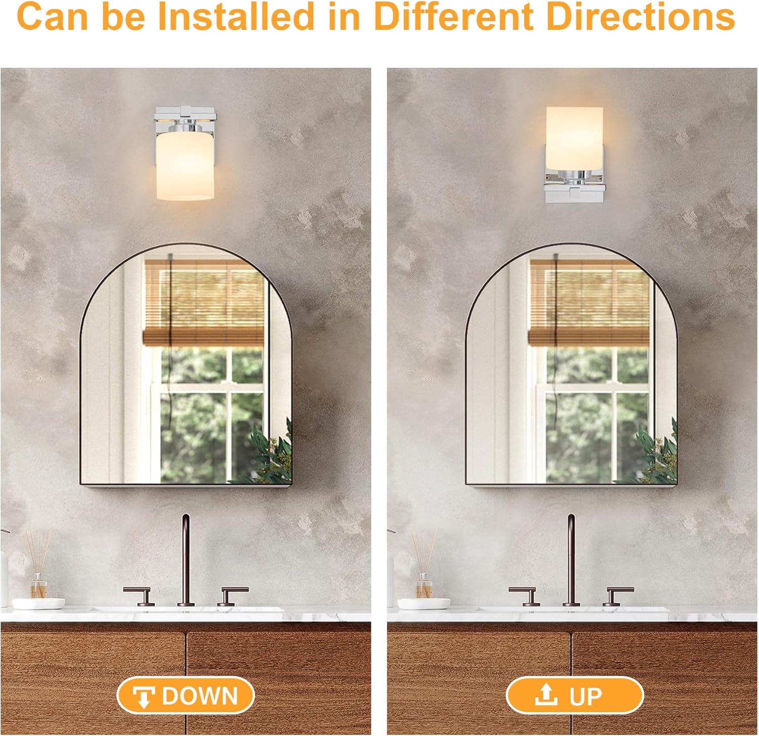 1 Light Modern Bathroom Light Fixtures Over Mirror, Chrome Vanity Lights for Bathroom Wall Sconces with Milky White Glass Shades, E26 Socket (Bulbs Not Included)