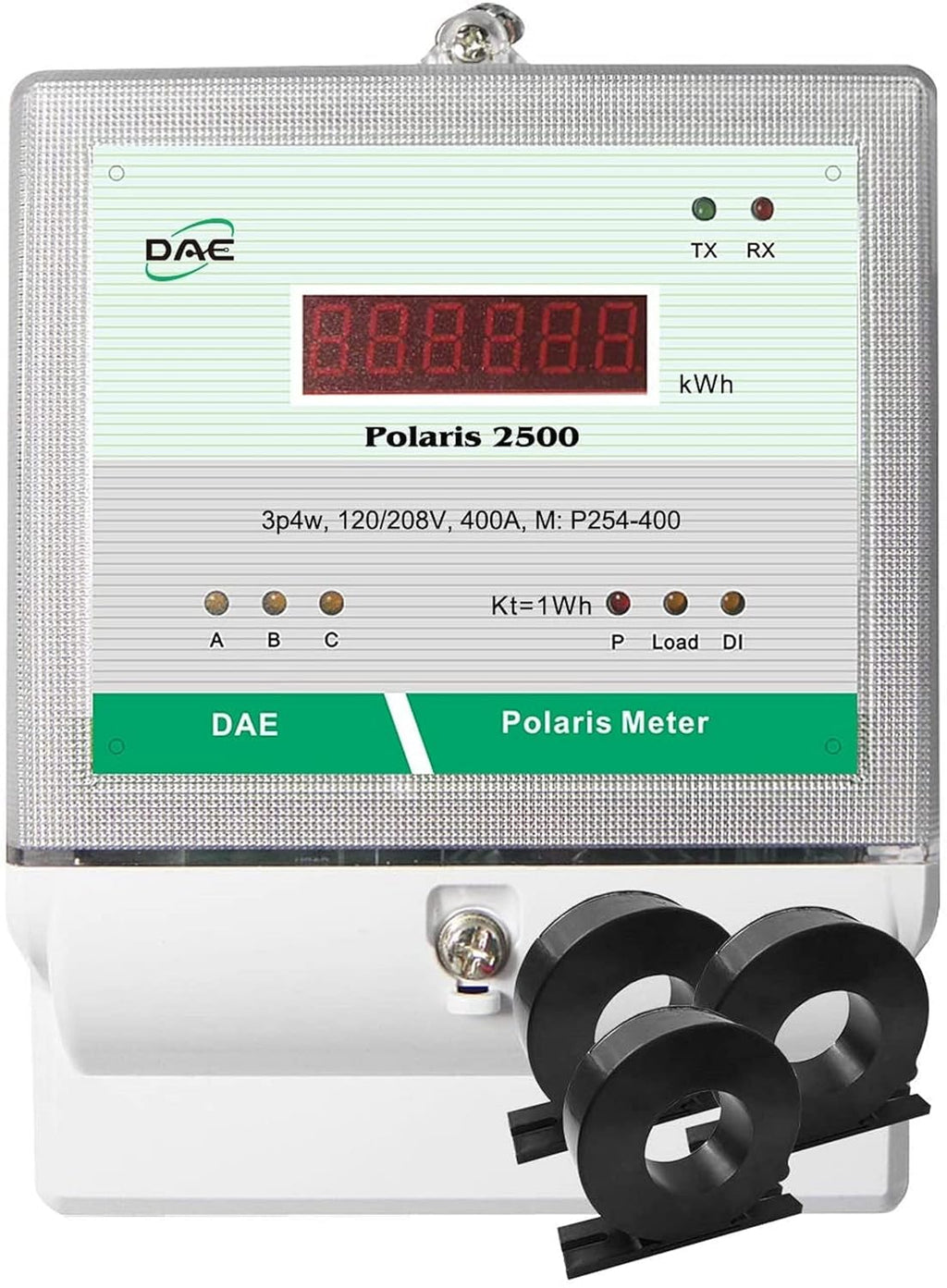 DAE P254-400-S KIT, UL kWh Smart Submeter, 3 Phase, 400A, 120/208v, 3 Solid Core CTs (Inner Dia 1.38"), RS485
