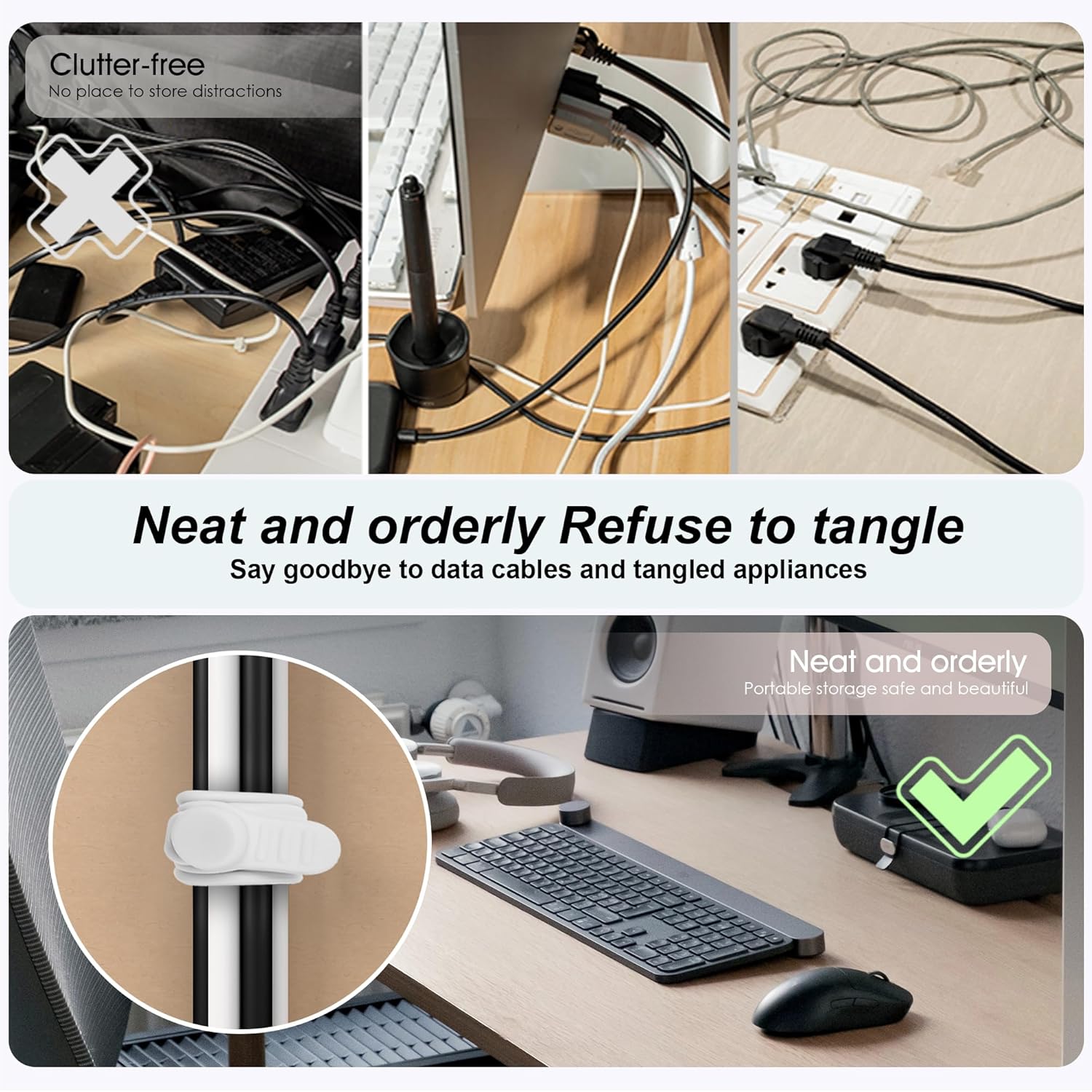 Nearockle 16Pcs 4.2" Silicone Cable Ties Cord Organizer for Cable Management, Reusable Cable Organizer Electronic Accessories in Home,Office,Kitchen,School,Travel(Black*8 & White*8)
