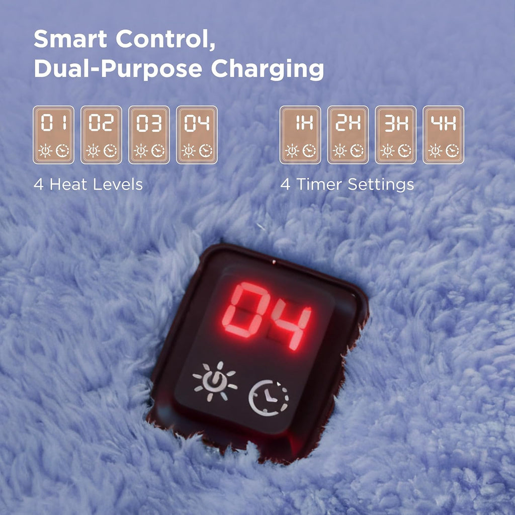 Bedsure Cordless Wearable Heated Blanket - Fluffy Electric Blanket Hoodie with 20000mAh Battery Pack, Portable USB Heated Shawl as Winter Gifts for Women Mom, 4 Heat Levels & 4 Timers, 55"x69", Blue