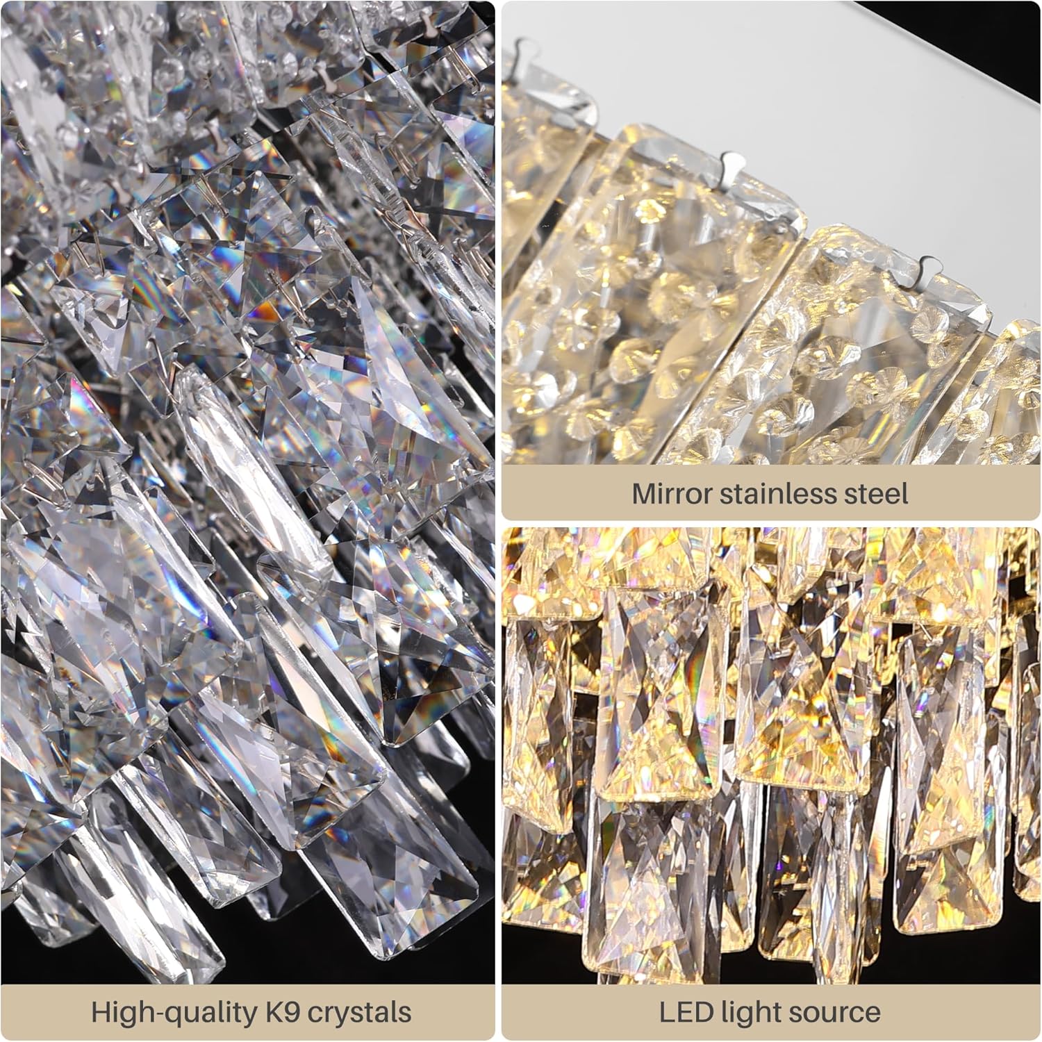 Elegant LED Crystal Raindrop Ceiling Light,18in Square Flush Mount Chandelier with Remote for Living Room Kitchen Island Bedroom Hallway Entryway Foyer (Dimmable)