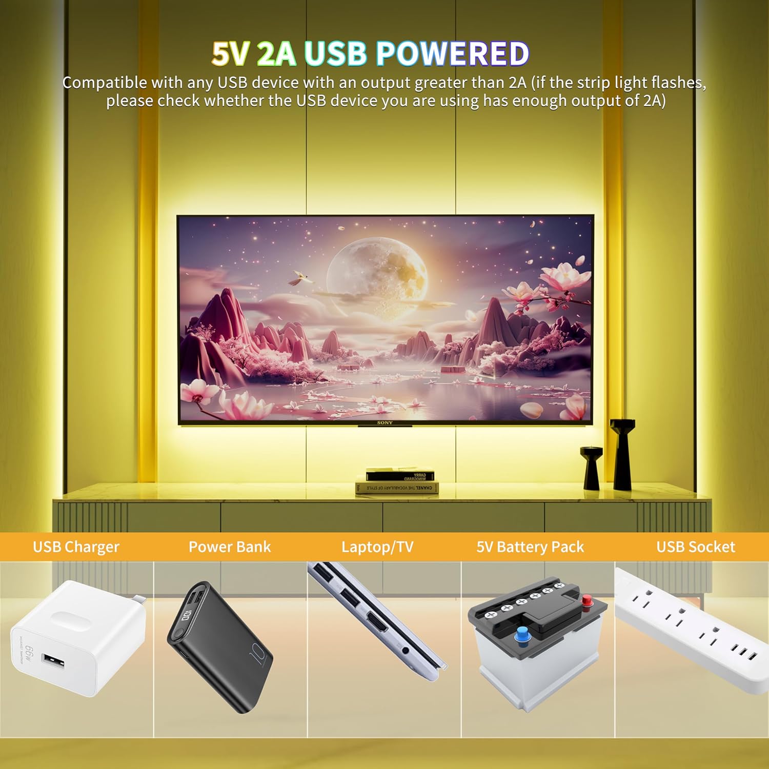 PAUTIX 5V USB RGB COB LED Strip Light 4.92ft/1.5m Color Changing Strip Lights,TV Backlight Multicolor Flexible Under Cabinet Tape Lights with Bluetooth Control for Bedroom,Kitchen,Home DIY Lighting